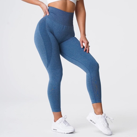 NVGTN Slate Blue Contour Seamless Leggings Workout Gym Size L - Picture 3 of 6